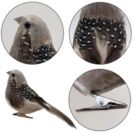 LWINGFLYER 6pcs Artificial Simulation Foam Bird Sparrow Ornaments Clip on Decorative Feathered Birds for Christmas Tree Decoration Winter Seasonal Festival Decor