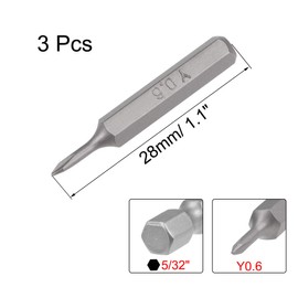 sourcing map Screwdriver Bits 3pcs 5/32 Inch Hex Shank Y0.6 Screwdriver Bit Set 28mm Length S2 Screw Driver Kit Tools