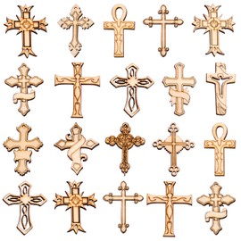Hendevl Wooden Crosses Bulk,20pcs Mixed Natural Wood Crosses Charms for Crafting Jewelry Making