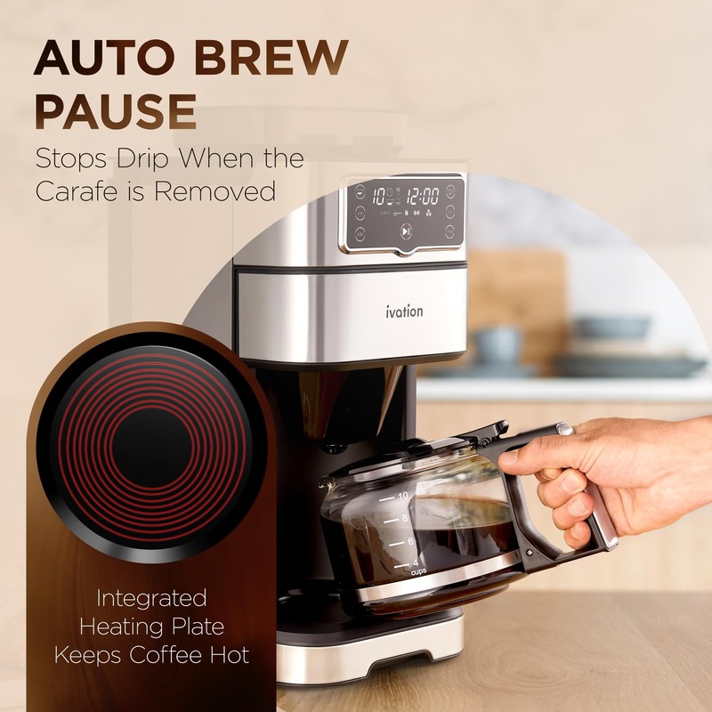 Ivation 2-in-1 Drip Coffee Maker & Grinder – Programmable Auto