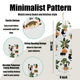 2Pcs Cat Plastic Bag Holder, Plant Wall Mount Grocery Bag Holder for Plastic Bags, Floral Reusable Grocery Bags Storage Dispenser for Home Kitchen Decor, Flower Gifts for Women Cat Lovers, 22.5x9 Inch