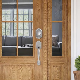 NeuType Keyless Entry Door Lock with Handle, Electronic Keypad Deadbolt, Front Door Lock Sets, Auto Lock, 1-Touch Locking, 50 User Codes, Easy to Install, for Homes Office and Hotel, Satin Nickel