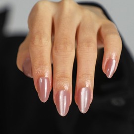 Press On Nails Short, 16 Sizes 32pcs, Almond Fake Nails Glossy, Nail Glue Included (Milky Way)