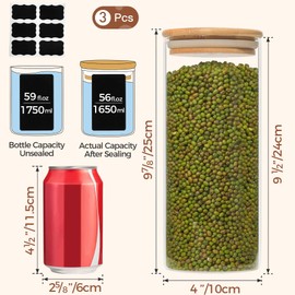 ComSaf 56oz Glass Storage Containers with Lids, Glass Jars with Lids, Clear Food Storage Jar, Round Glass Canister Set of 3, Pantry Organizers and Storage for Pasta Flour Cookie Rice Tea Coffee Bean