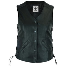 Women's Motorcycle Leather Vest With Longer Cut and Dual Gun Pockets Patch Friendly (4X-Large)