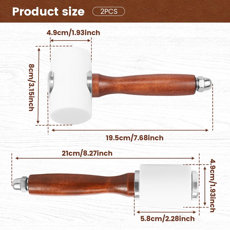 UKQRRTC 2Pcs Leather Carving Hammer, Wood Handle Leathercraft Mallet, Straight