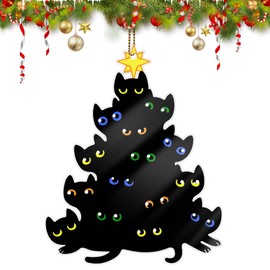 Black Cat Christmas Ornaments, Cat Xmas Decor Tree Hanging Tree Topper, 2024 Christmas Decoration Ornaments Cat Lover Gifts (Black Cat-F)