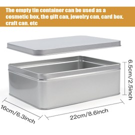 Empty Metal Tins Box with Lid,3 Pack Stainless steel Tins Cans Storage Container for Treats, Gifts, Candle, Favors and Crafts, Silver (8.6 x 6.3 x 2.5 Inches)