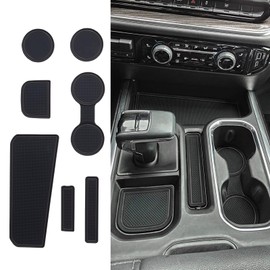 TOPINSTALL Black 7PCS Console Liners Compatible with 2023-2026 Chevy Silverado/GMC Sierra 1500 & 2022 Refreshed 1500 Models, Premium Rubber Non-Slip Cup Holder Mats（Full Console w/Bucket Seats ONLY）