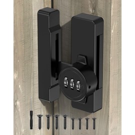 BiceNoning Sliding Barn Door Lock, 3-Digit Password Keyless Closet Door Lock, Zinc Alloy Pantry Door Latch with 90/180-Degree for Fence Cupboard Outdoor Closet Bathroom (1, Black)