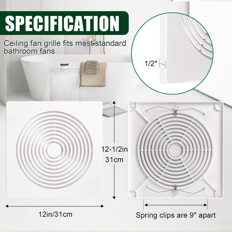 PTLEVYN Bathroom Exhaust Fan Cover White Matte Bathroom Ceiling Fan