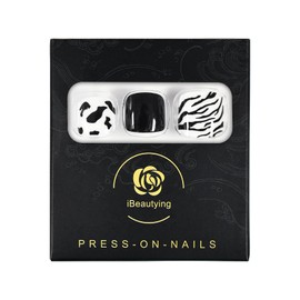Black White Stripes Solid Press on Toenails - iBeautying False Toes Nails - Glossy Finish Finger Daily Wear Nail - Short Size Squoval Gel Acrylic Reusable Fake ToesNails for Women and Girls 24pcs
