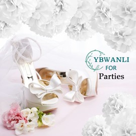 YBwanli Pack of 24 White Pompoms, Wedding Decoration, School Decoration, Tissue Paper Pompoms, Christening Confirmation Decoration, Communion Decoration for Birthday, Wedding, Valentine's Day (White)