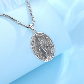 EUDORA Virgin Mary Necklace Miraculous Medal for Women Men S925 Sterling Silver, Miraculous Medal Necklace Virgin Mary Pendant Medalla Milagrosa Blessed Mother Catholic Gifts for Women Female, 24inch