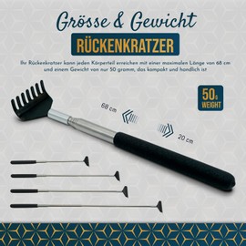 Pack of 2 Back Scratcher for Smooth Scratching Against Itching. Extendable Back Scratcher for Men and Women with Wide Head for Maximum Scratching Surface and Strong Telescope (20 to 68 cm)