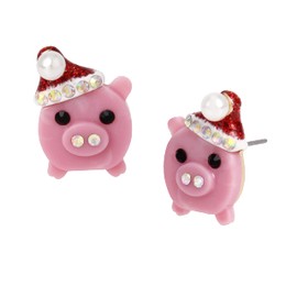 Betsey Santa Pig Stud Earrings, PINK, (373895GLD650)