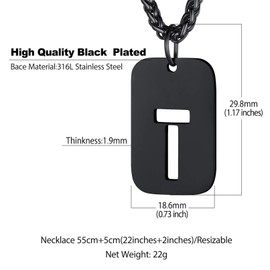 Bandmax Initial Letter For Men Women Necklace Chain Dog Tags Army Chain Stainless Steel 26 Alphabet Hollow Capitals Boy Chains With Pendants Jewelry Steel/Black Necklace Chain For Men