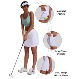 Ekouaer Women Sport Clothing Active Stretch Skirt Tight High Waist Everyday Skort Pockets Knee Length Skort White S