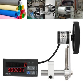 Digital Length Meter Counter w/Display & Wheel Sensor, Dual Relay Output, Multiple Modes, Power-Off Memory & Alarm Function, Accurate to 0.01mm, for Wire, Pipe, Plate, Cloth, Film