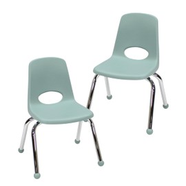 FDP 12" School Stack Chair, Stacking Student Seat with Chromed Steel Legs and Ball Glides; for Classroom, Homeschool or Learning Space - Seafoam (2-Pack), 15411-SF