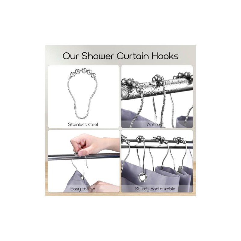 LIHAO Anillos Ganchos para Cortina de Ducha de Acero Inoxidable