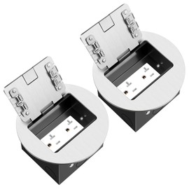Vagueior Recessed Floor Electrical Outlet Kit, Circular Hidden Duplex 20A Tamper-Resistant Receptacle Outlet ，Waterproof Electrical Outlet Covcer Box, UL Certified,Silver（2 Pack