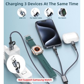 ZONLELE 2Pack Charger Cable Upgraded 3 in 2 Phone Watch Charger USB C Multi Charging Cable-4FT