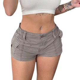Cargo Shorts for Women Trendy 2025 Summer High Wasited Utility Cut Off Y2k Mini Shorts with Pockets Bottoms Grey