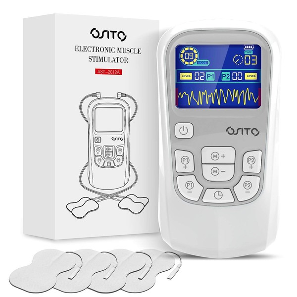 OSITO TENS Unit Muscle Stimulator (FSA or HSA Eligible) Rechargeable Electronic Pulse Massager with 4 Reusable Pads - Pain Relief Therapy Machine with Dual Channel 25 Modes