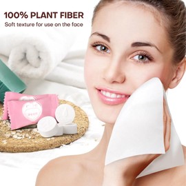 Toalla Comprimida de Viaje Desechable 100 Unidad, Toallitas Ultra Suaves para Aclararse los Dedos, Toalla Facial 100% Biobasada, Mini Toallitas Limpiadoras,Ahorran Espacio,Paño Absorbente(Rosa)