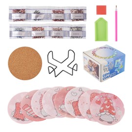 Craftdady 8 Pieces DIY Diamond Painting Coasters 5D Diamond Cup Mat Art Kits Pink Gnome with Metal Coaster Holder for Beginners Adults DIY Coaster Craft