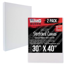 U.S. Art Supply 30 x 40 inch Gallery Depth 1-1/2" Profile Stretched Canvas, 2-Pack - 12-Ounce Acrylic Gesso Triple Primed, - Professional Artist Quality, 100% Cotton - Acrylic Pouring, Oil Painting