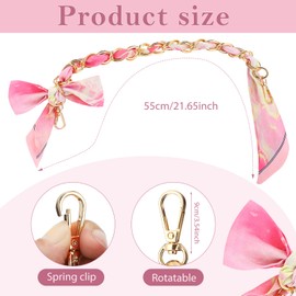 Neptniopllab 21.65 inches Silk Scarf Metal Purse Chain Strap,Polyester Bowknot Scarf Metal Women Purse Strap Extender Handles Purse Replacement Chain Strap for Women Bag Decoration, Pink