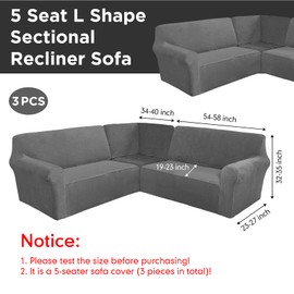Breling 3 Pcs L Shaped Couch Covers for Sectional Corner Sofa Stretch 5 Seat Washable Corner Sofa Slipcover Sectional Couch Protector for Living Room(Dark Gray,Velvet)