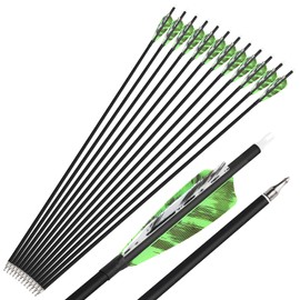 SHARROW 6/12 Pcs Archery Carbon Arrows 500 Spine Practice Hunting Arrows 28/30/31 Inch with 4” Turkey Feather 100 Grain Removable Field Tips for Compound and Recurve Bow (30 inch, Green, 12)