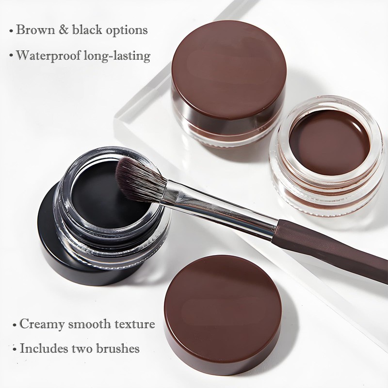 2PCS Waterproof Eyeliner and Brow Pomade, Long-Lasting Smudge-Proof Formula, High
