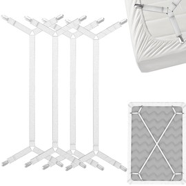 FeelAtHome Bed Sheet Holder Straps Cross - Sheets Stay Braces Hold Fitted Sheet or Bed Sheet in Place - Fits Twin Queen King Mattress Holders (4 Pack, White)