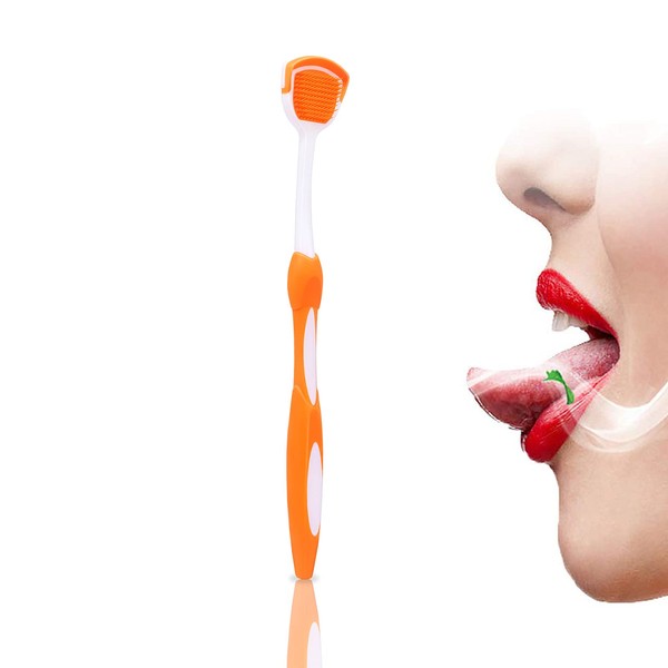 Tongue Brush (Soft Brush, Extra Fine, Tongue, Toothbrush), Tongue Polishing, Double Sided Use, Dampening Brush, Tongue Cleaner, Remove Tongue Glue, Odor Care, Individually Packaged, For Carrying (Orange)