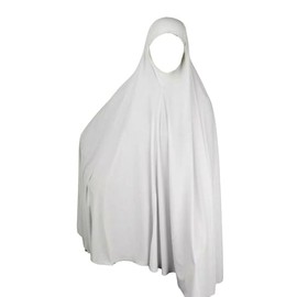 Womens Islamic Long Khimar Hijab, Ladies Soft Muslim Ehram Ihram Overhead Pull-On Top Scarf Jilbab Abaya Burqa Prayer Dress For Home, Office, Madrassa, Umrah, Hajj, Ramadan, Eid, Gift, White