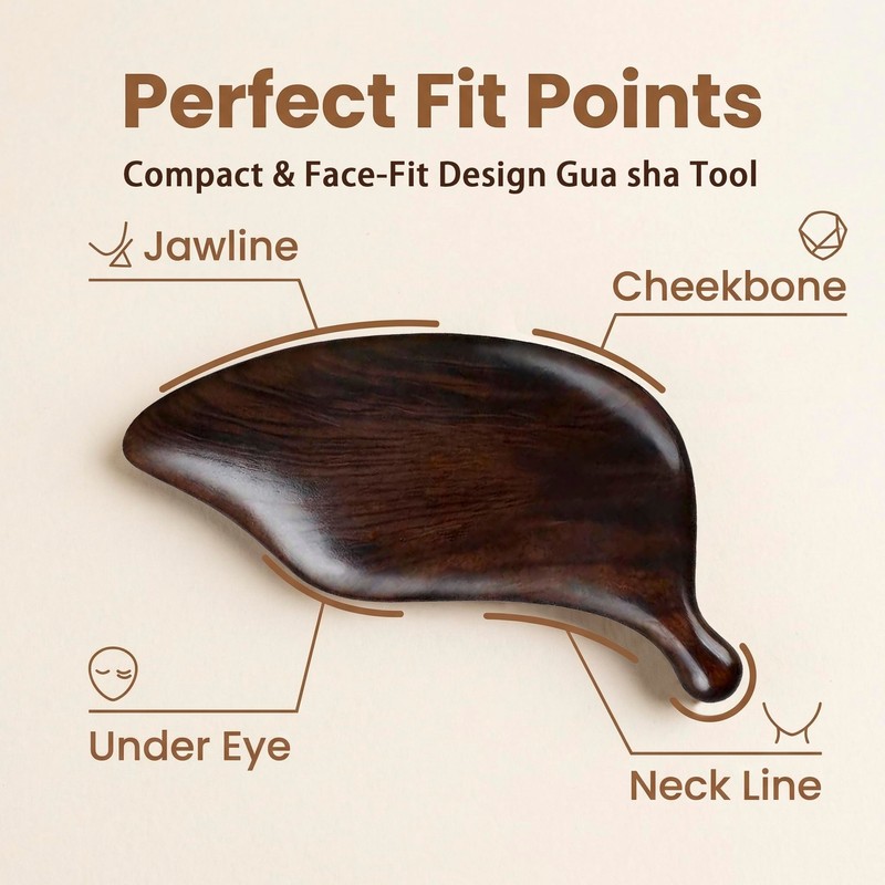 Red Sandalwood Face Roller & Leaf Gua Sha Set, Dual