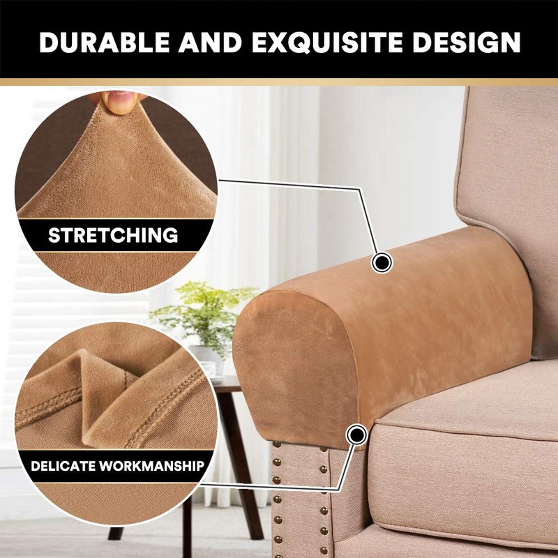 Real Velevt Stretch Armrest Covers Anti-Slip Furniture Protector Soft Velvet