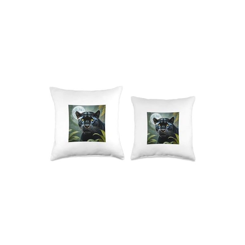 Black Panther with Full Moon Throw Pillow