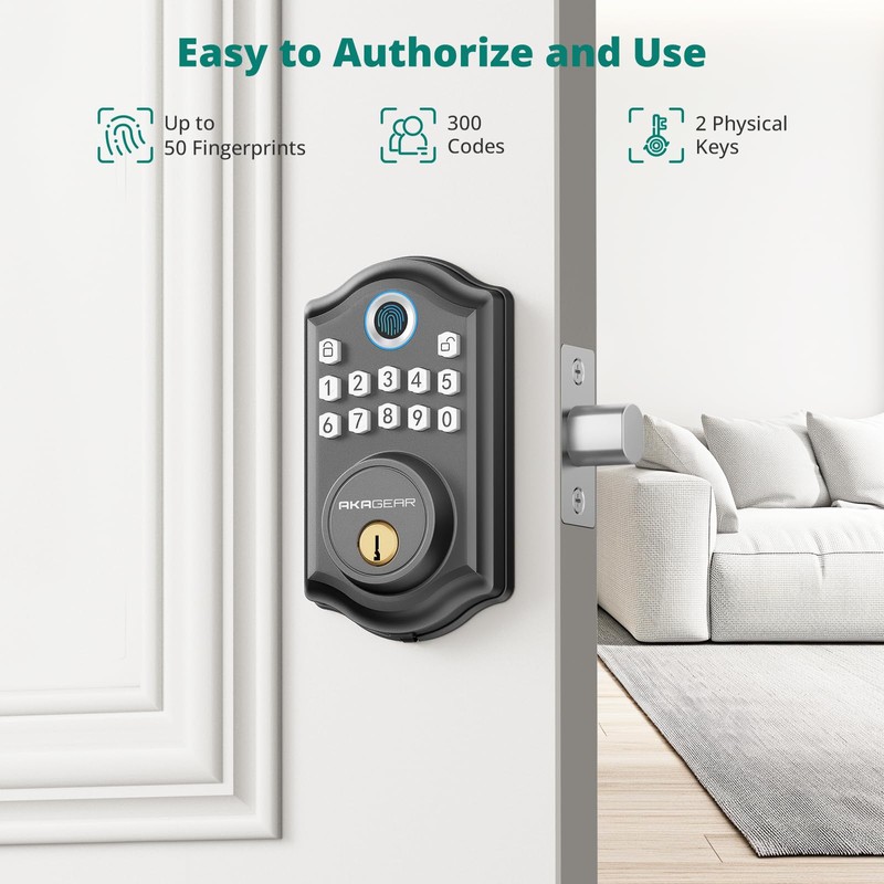 AkaGear DS10 Keyless Entry Door Lock with Fingerprint, Electronic Keypad,