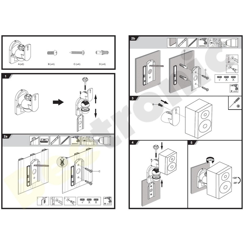 Beetronic 2 x Universal Speaker Wall Mounting Swivel Tilt Satellite