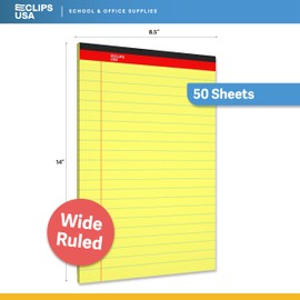 E-CLIPS USA Notepads, Legal Pads, Note Pads 8.5 x 14, Legal Wide Rule Notepad, Canaray, Chipboard Back, Writing Pad, Office Supplies, 50 Sheets Per Pad, Bulk (48 Pack)
