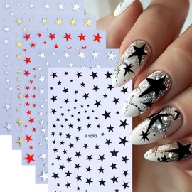 4th of July Nail Stickers for Nail Art Stars Nail Decals Black White Gold Silver Red Star Nails Design Stickers 3D Self-Adhesive Nail Art Supplies for Memorial Day Nail Decorations, 5Pcs