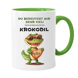 Personalisierte lustige Krokodil-Tasse, beidseitig Bedruckt - Kaffeetasse - lustig - Arbeit - Büro - Chef - Freundin - Geschenk, Weiß, Grün Geschenkidee - Wichtelgeschenk - Weihnachtsgeschenk