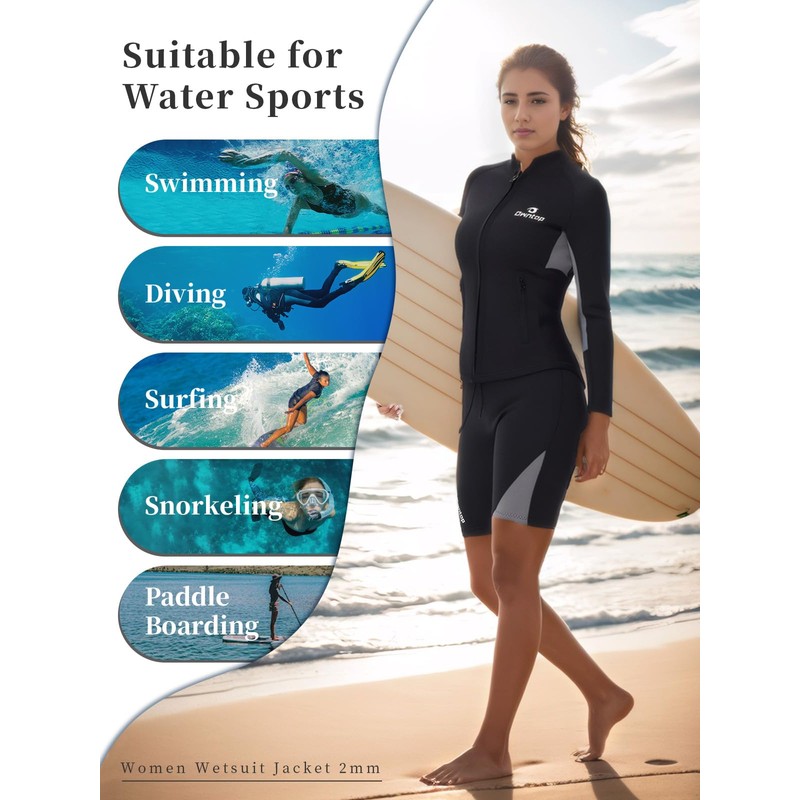 Owntop Women's Wetsuit Top Jacket - 2 mm Neoprene Long