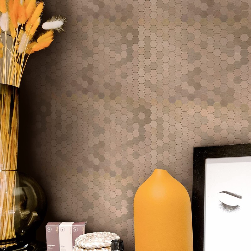 Copper Peel and Stick Backsplash, Self Adhesive Mini Hexagon Backsplash