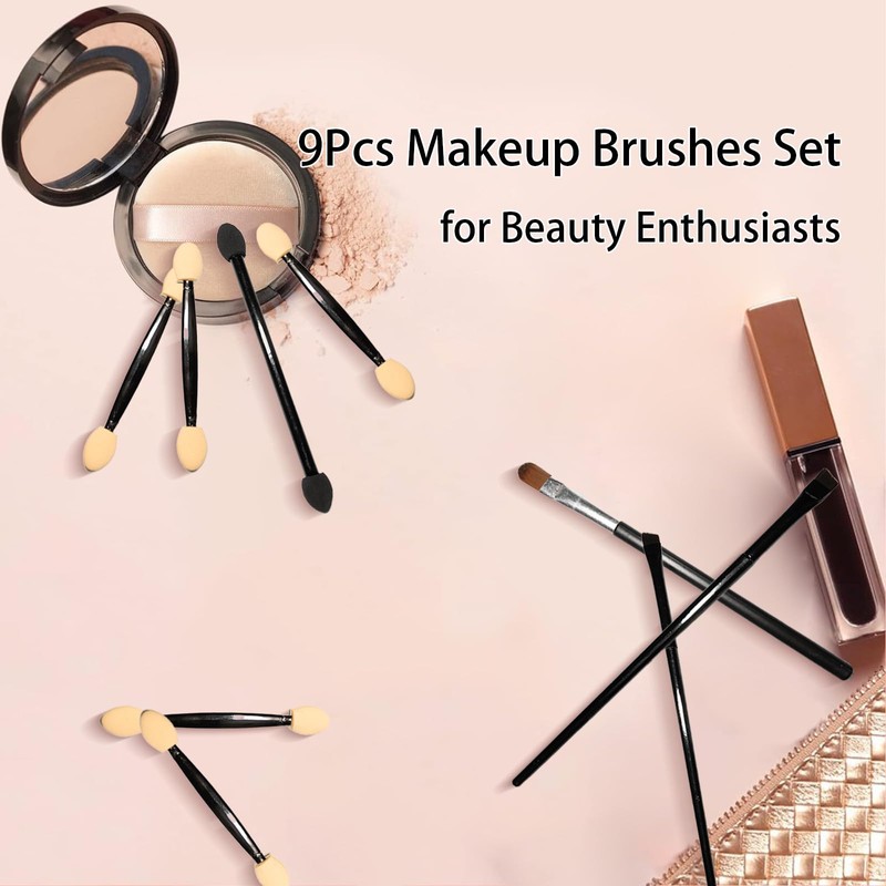 Benixmidart 9Pcs Makeup Brush Set, 1 Eyeliner Brush 1 Eyebrow
